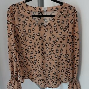 A New Day Tan Ruffled Relaxed Blouse